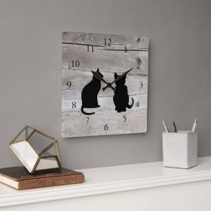 Horloge Carrée Silhouettes de chats modernes animaux de compagnie