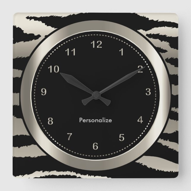 Horloge Carrée Silver and Black Zebra Stripe Print (Recto)