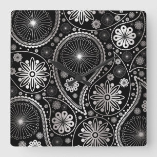 Horloge Carrée Silver paisley