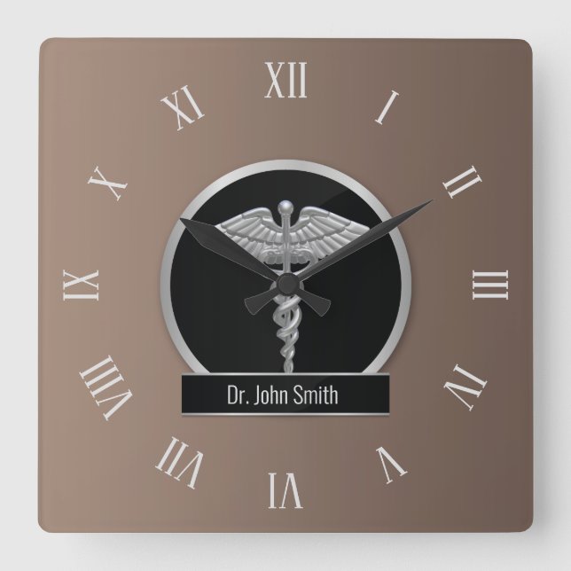 Horloge Carrée Silver Professional Médicale Caduceus (Recto)