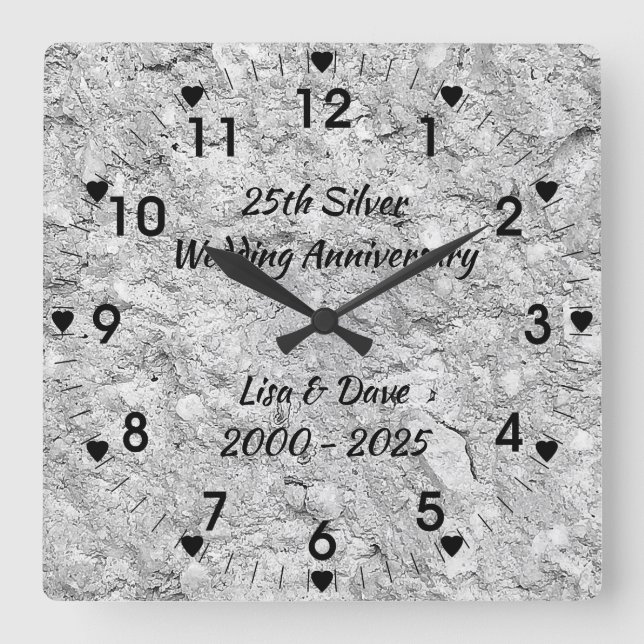 Horloge Carrée Silver Stone 25th Silver Wedding Anniversary (Recto)