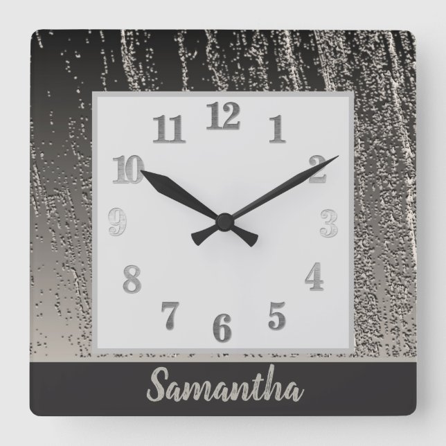 Horloge Carrée Silver Streaks Metallic Stripe Motif moderne (Recto)