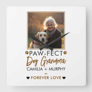 Horloge Carrée Simple Brown & noir Texte Chien Grandma Photo