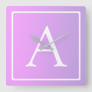 Horloge Carrée Simple Monogramme   Ombré Rose/Violet Subtil