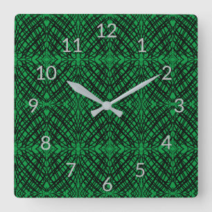 Horloge Carrée Simple Scribble Carreaux miroir Vert