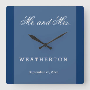 Horloge Carrée Simple style M. et Mme Wedding Names and Date A