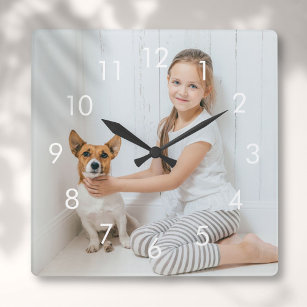 Horloge Carrée Simple White Numbers Personalised