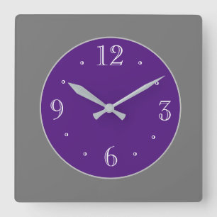 Horloge Carrée Simplistic Grey and Purple White Nos Wall Clock