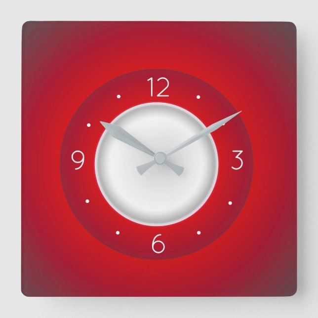 Horloge Carrée Simplistic Red and White > Square Kitchen Clocks (Recto)