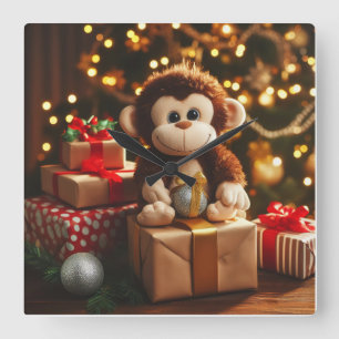Horloge Carrée Singe mignon sur un cadeau de Noël
