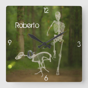 Horloge Carrée Skeleton Dog et Human Running  