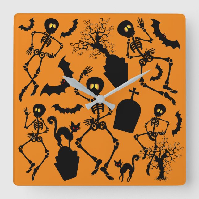 Horloge Carrée Skeletons d'Halloween Macabre Dance (Recto)