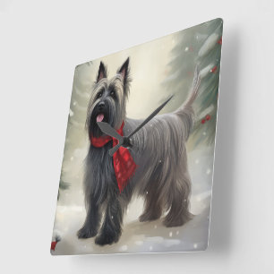 Horloge Carrée Skye Terrier Dog à Noël de neige