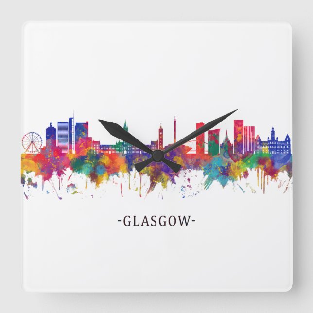 Horloge Carrée Skyline écossaise de Glasgow (Recto)