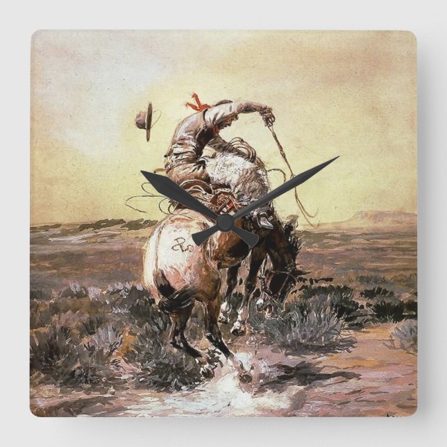 Horloge Carrée "Slick Rider" Western Art de Charles M Russell (Recto)
