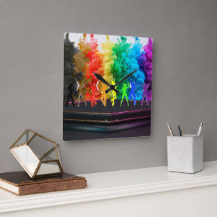 Horloge Carrée SlipperyJoe's Dancing Pride Shadows cadeaux gay ar