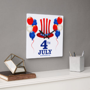 Horloge Carrée SlipperyJoe's fête d'indépendance du 4 juillet cla