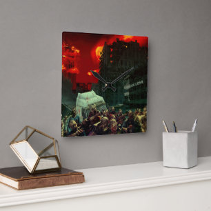 Horloge Carrée SlipperyJoe's Happy Halloween zombie effrayant apo