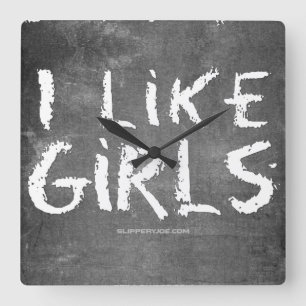 Horloge Carrée SlipperyJoe's J'aime les filles tableau noir sale 