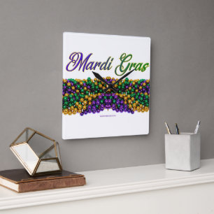 Horloge Carrée SlipperyJoe's Mardi Gras Colliers en perles violet