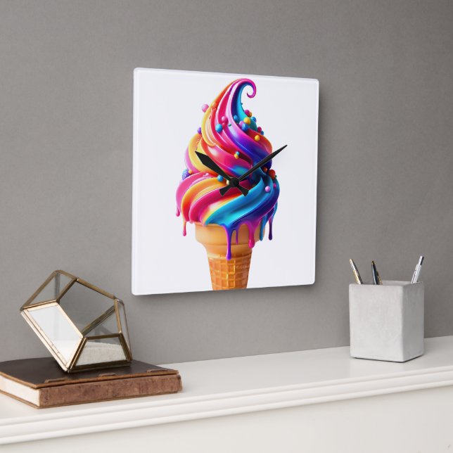 Horloge Carrée SlipperyJoe's vibrante crème glacée cone classique (Bureau)