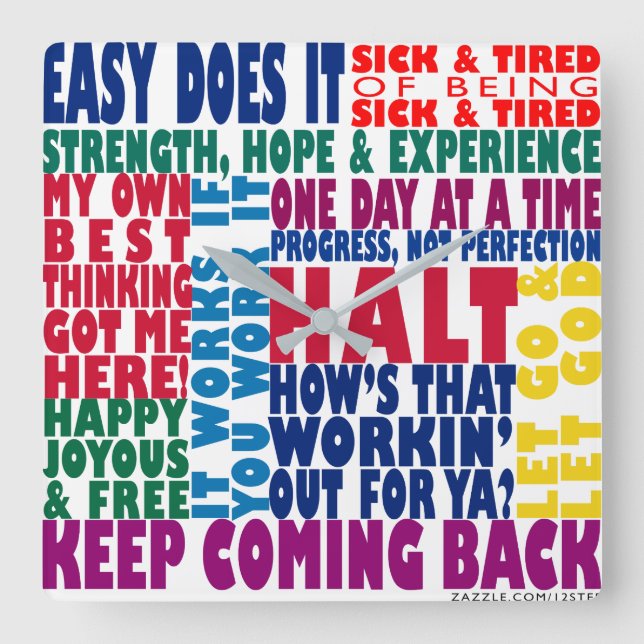 Horloge Carrée Slogans en 12 étapes (Recto)