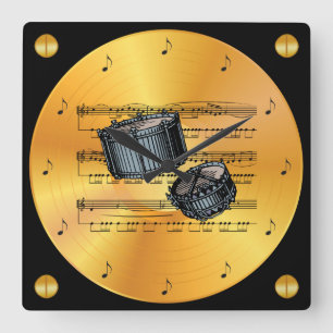 Horloge Carrée Snare Drams ~ Sheet Music ~ Gold Record ~
