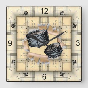 Horloge Carrée Snare Drums~Brise À Travers~Strange Sheet Music~