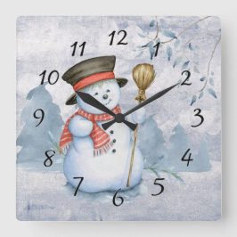 Horloge Carrée Snowman Watercolor Snow
