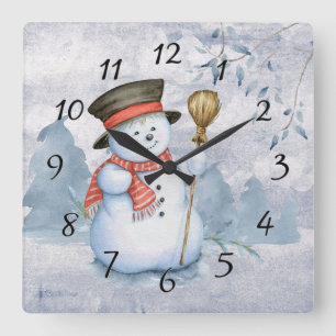 Horloge Carrée Snowman Watercolor Snow