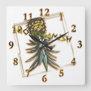 Horloge Carrée Soirée monogamique à l'envers de l'ananas