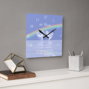 Horloge Carrée soixantième Coeurs de diamant d'anniversaire