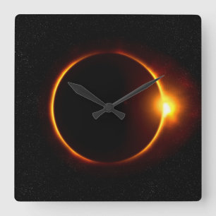 Horloge Carrée Solaire Éclipse Soleil foncé et Lune