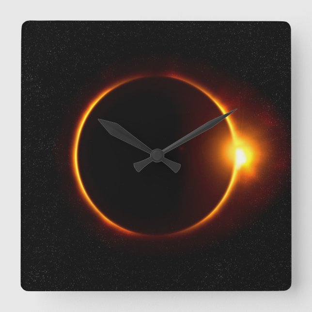 Horloge Carrée Solaire Éclipse Soleil foncé et Lune (Recto)