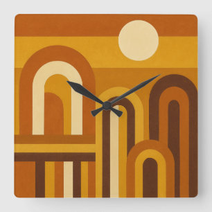 Horloge Carrée Soleil & Arches Design Géométrique Moderne du Mili