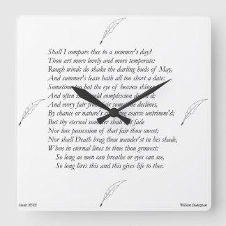 Horloge Carrée Sonnet # 18 par William Shakespeare