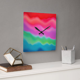 Horloge Carrée "Sorbet au coucher du soleil" Art Abstrait coloré