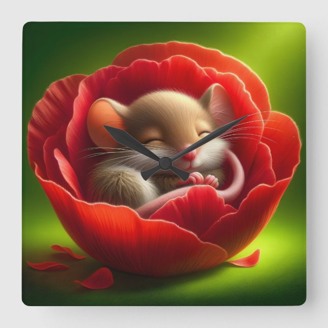 Horloge Carrée Souris Bébé très mignonne Dormir (Recto)