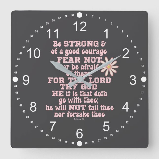 Horloge Carrée Soyez forts et courageux KJV Bible Verset (Recto)