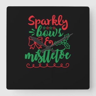Horloge Carrée Sparkly bows and mistletoe-01