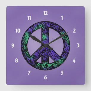 Horloge Carrée Speckled 3 Peace Sign Clock