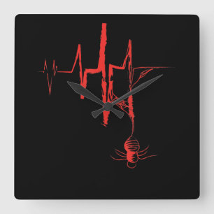 Horloge Carrée Spider Heartbeat Halloween Party Rouge et sanglant