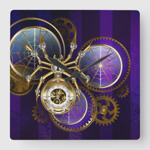 Horloge Carrée Spider Steampunk sur Arrière - plan pourpre