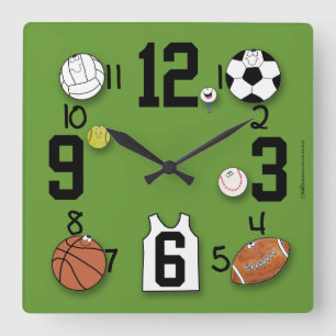 Horloge Carrée Sports Ball Characters-Sports Equipment