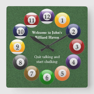 Horloge Carrée Sports colorés brillants de billard de piscine de
