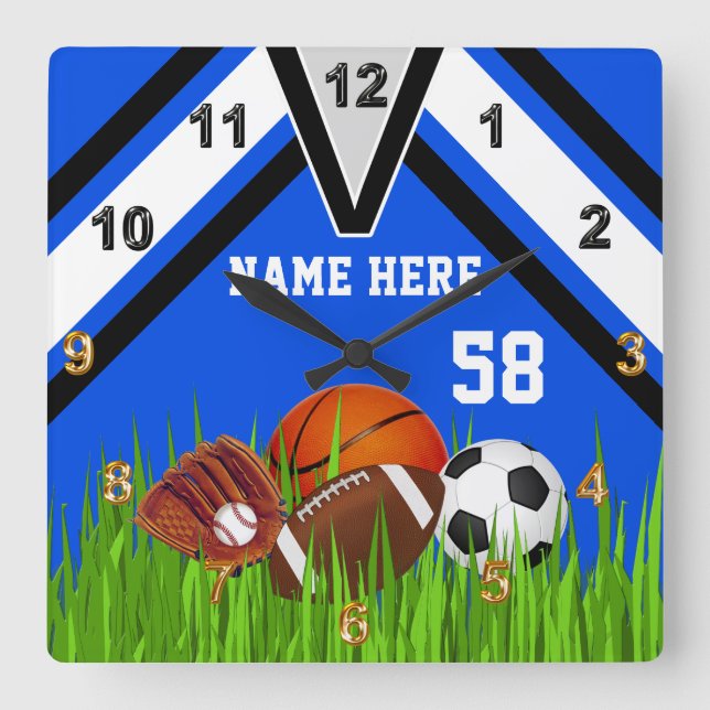 Horloge Carrée Sports Themed (Recto)