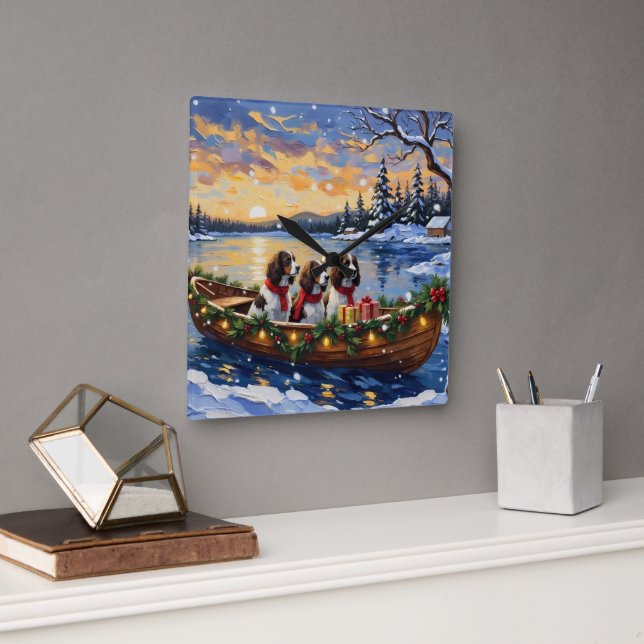 Horloge Carrée Springer Spaniel Christmas Boat Holiday (Bureau)