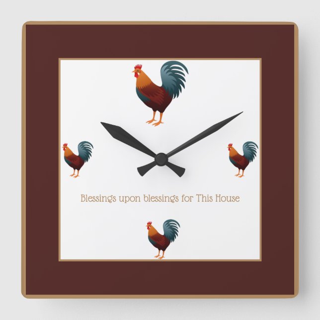Horloge Carrée Square Colorful Chicken Clock-Blessings (Recto)