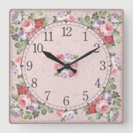 Horloge Carrée Square wall clock - floral design