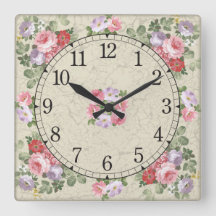 Square wall clock - floral design